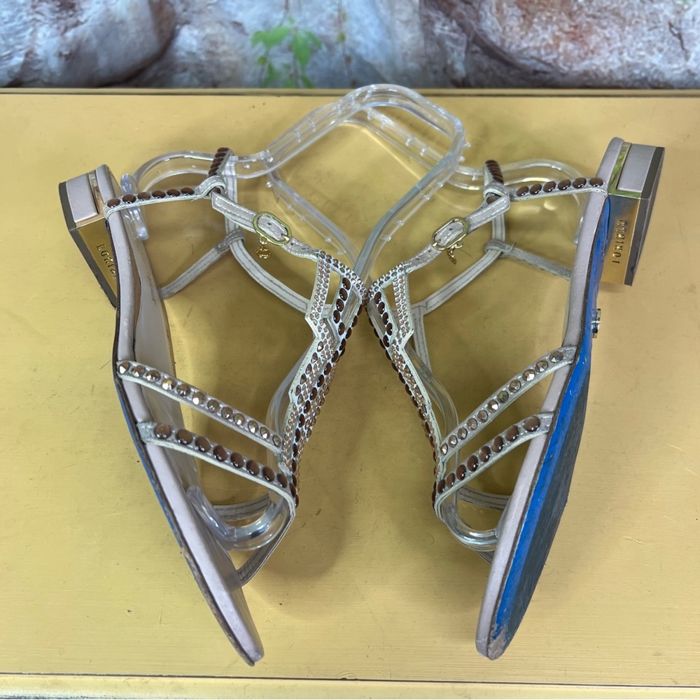 LORIBLU BIJOUX Luxury Tan and Gold Embellished Leather Italian Sandals, 39 - Picture 13 of 15